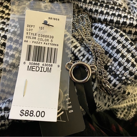 AGB Women's Tab Sleeve Dress with Necklace Black White Medium - Picture 3 of 7